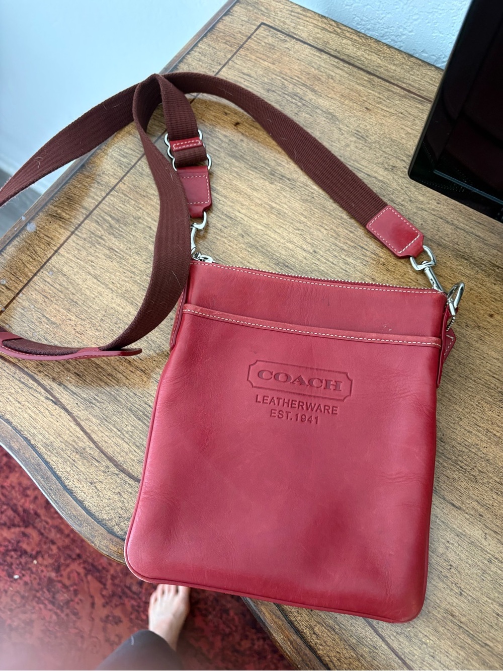 Coach Red Leather Wristlet with Signature Lining